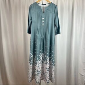 NWOT Noracora Womens Large Floral Short Sleeves Split Neck Midi A-Line Dress